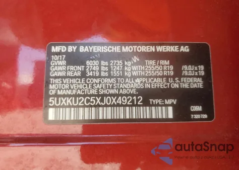 2018 BMW X6 xDrive35I из США, поврежденный, VIN 5UXKU2C5XJ0X49212